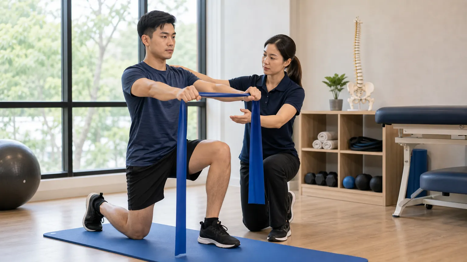 A physiotherapist coaching a patient through an individual exercise programme