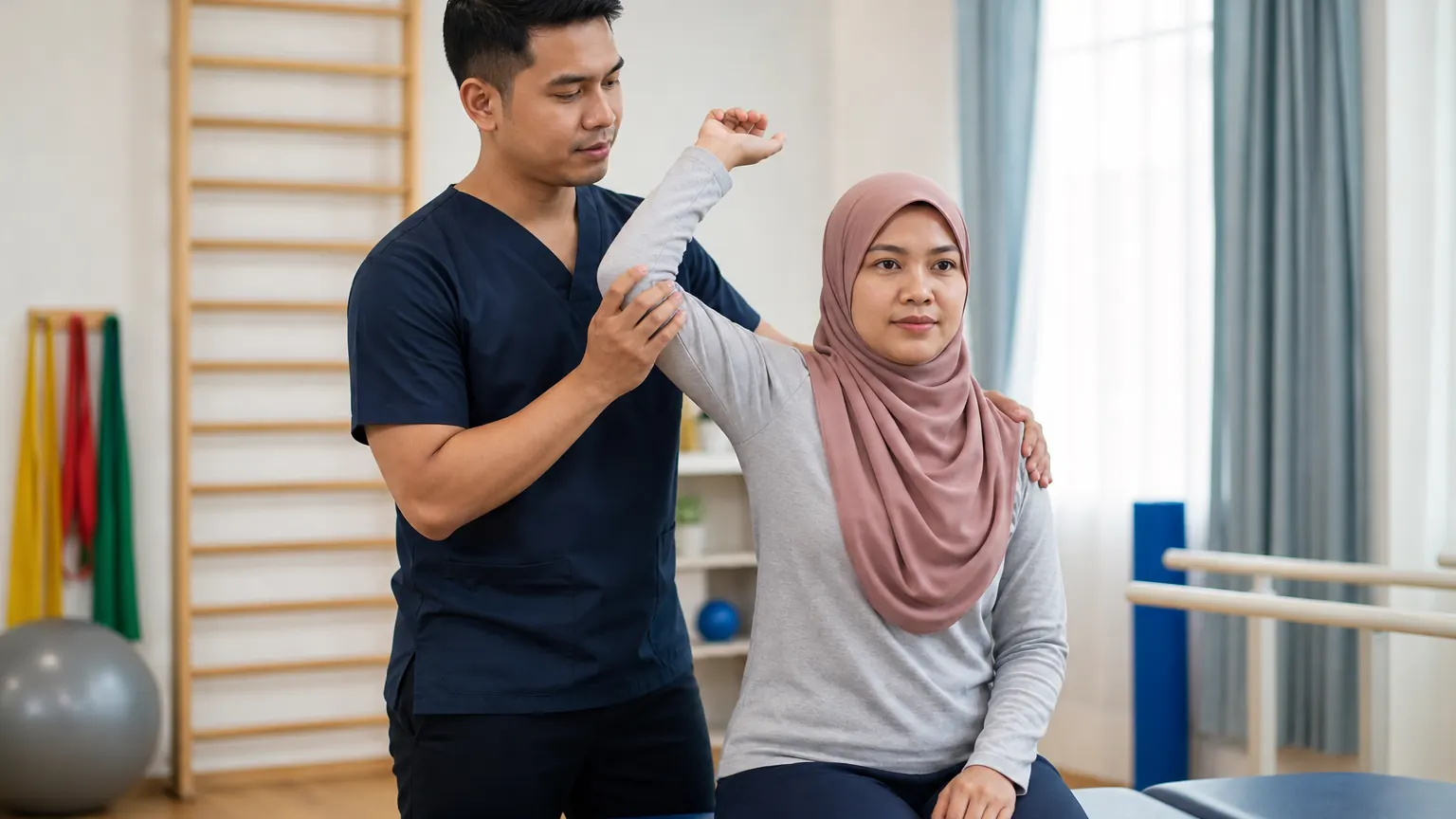 Fisioterapis melakukan teknik terapi manual secara terkawal