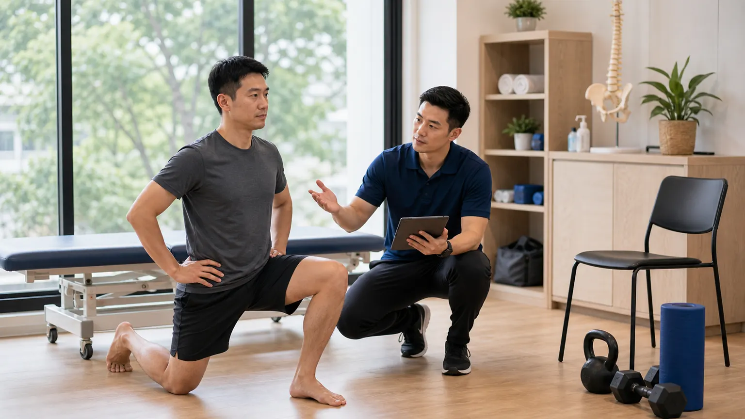 A physiotherapist performing a musculoskeletal movement assessment